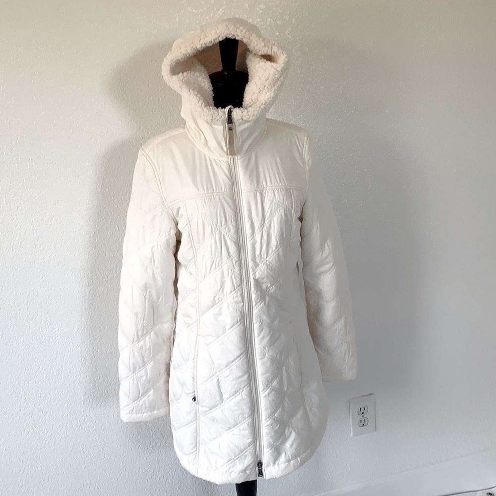 Prana Cream Quilted Hooded Ski Coat